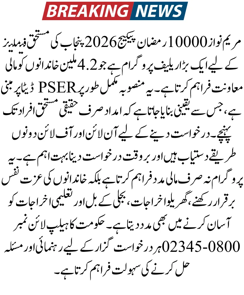 Maryam Nawaz 10000 Ramzan Package 2026 Registration