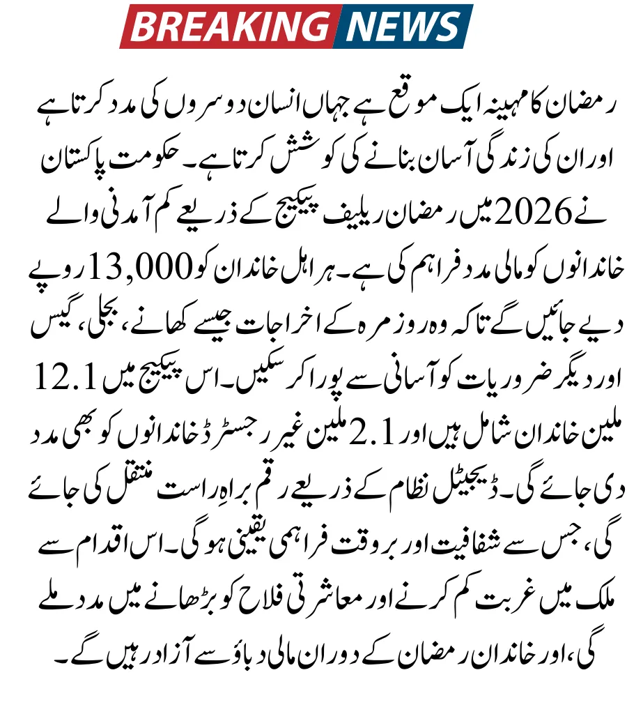 13000 PM Ramzan Relief Package 2026: Online Apply & Eligibility