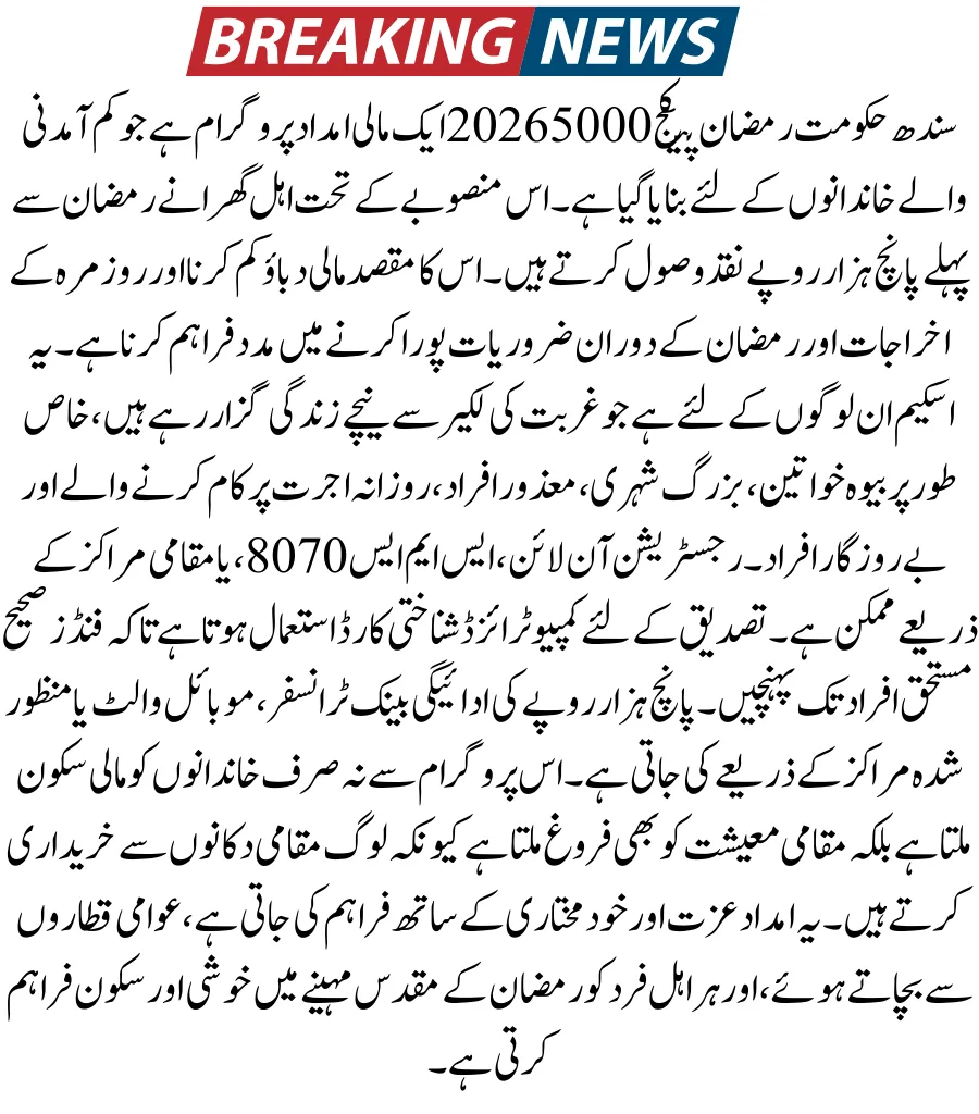 Sindh Ramadan Package 5000 Registration 2026